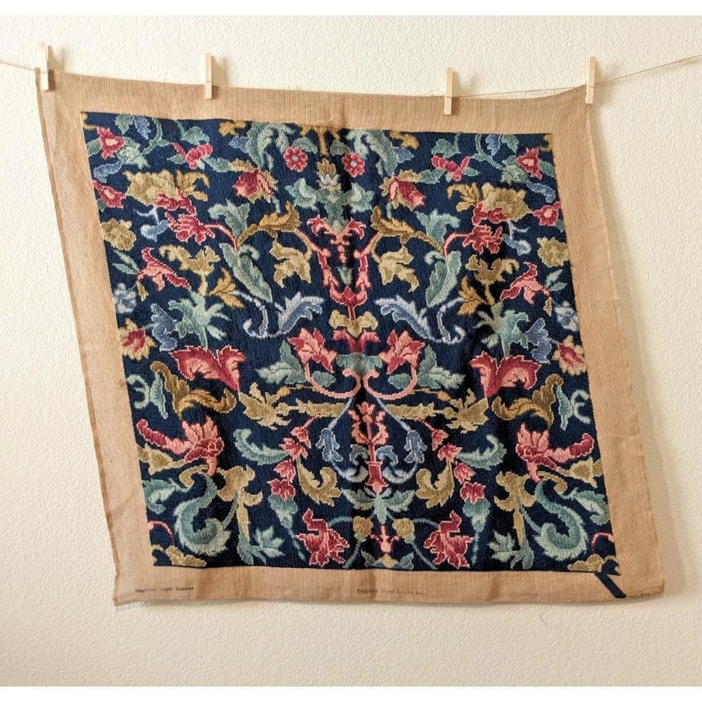 Vintage Needlepoint Floral Tapestry Finished Royal Society Louis XVI Canvas 29"